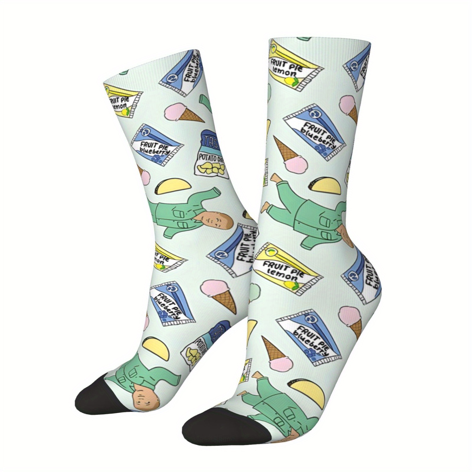 

Inspired Men's Crew Socks - Funny Hill Snack Print, Retro Hip Hop Style, Seamless & Breathable, Perfect Gift Idea