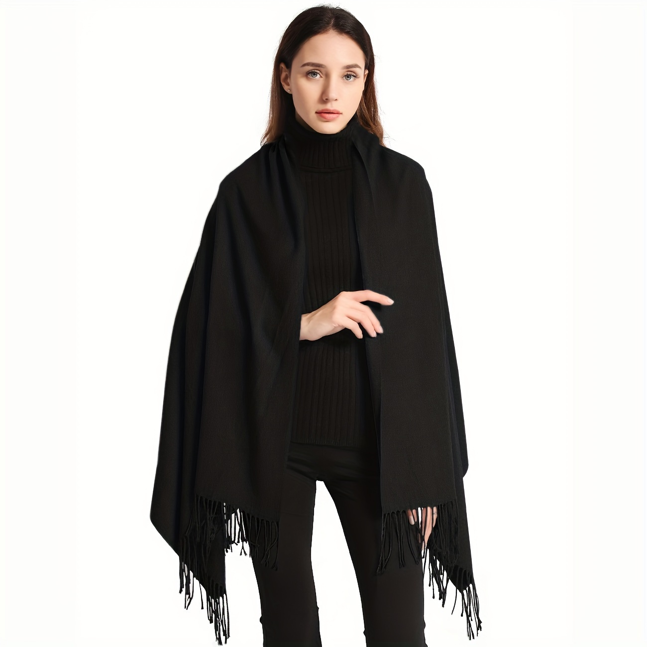 

Elegant Black Shawl - Warm And Stylish Solid Wrap & Scarf For Women - , For Weddings And Outdoor