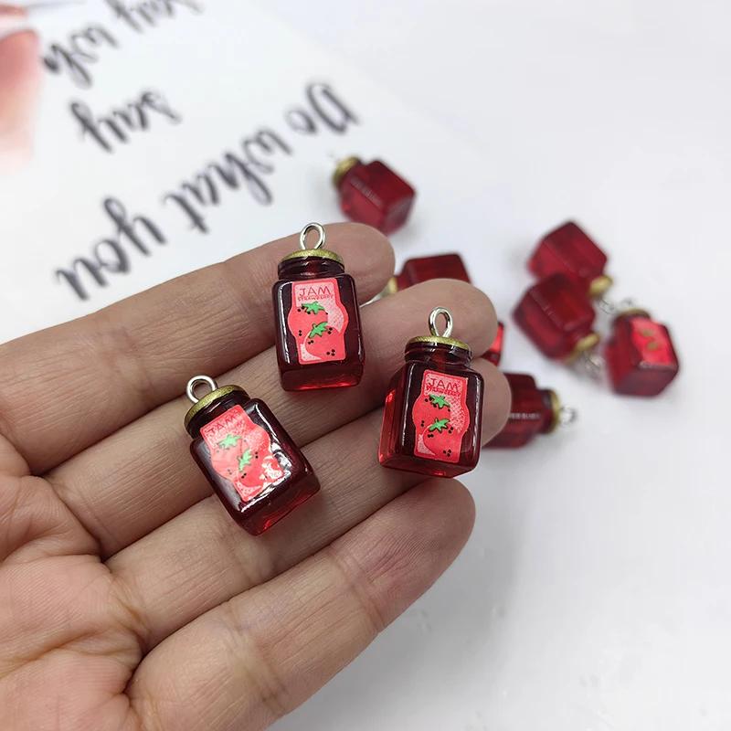 

10pcs Resin Strawberry Jam Bottle Charms For Diy Jewelry, Earrings, Keychain Crafting Accessories