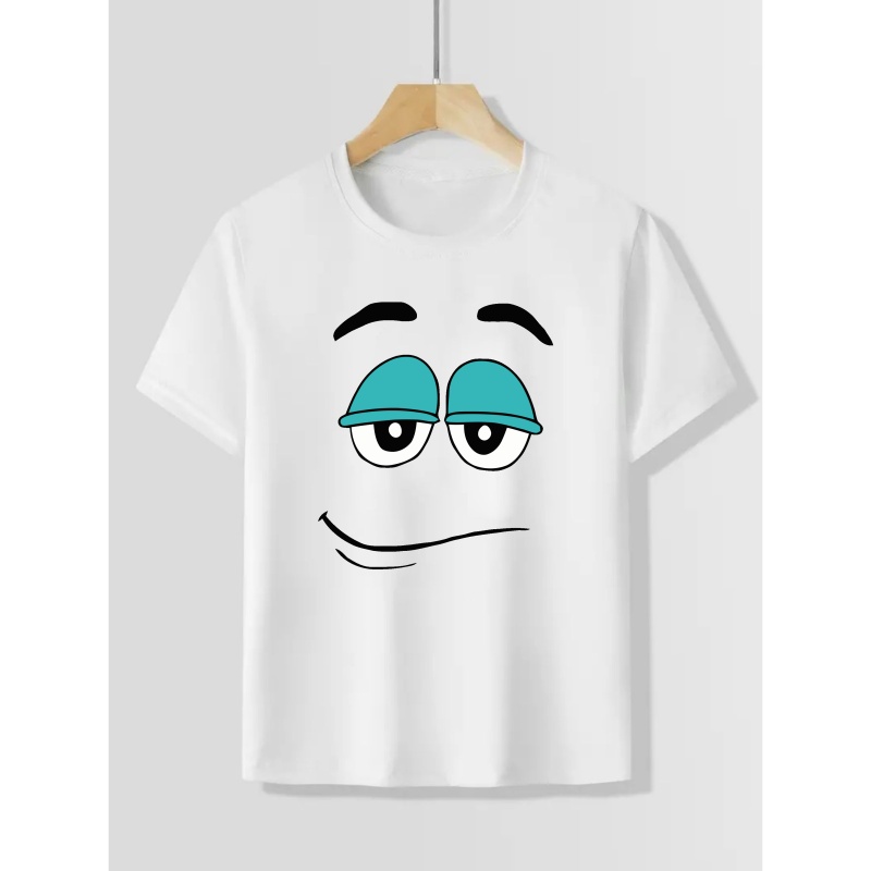 

Funny Expression Graphic Print Boys Cotton T-shirt, Casual Comfortable Trendy And Lightweight Round Neck Tops For Boy In Summer