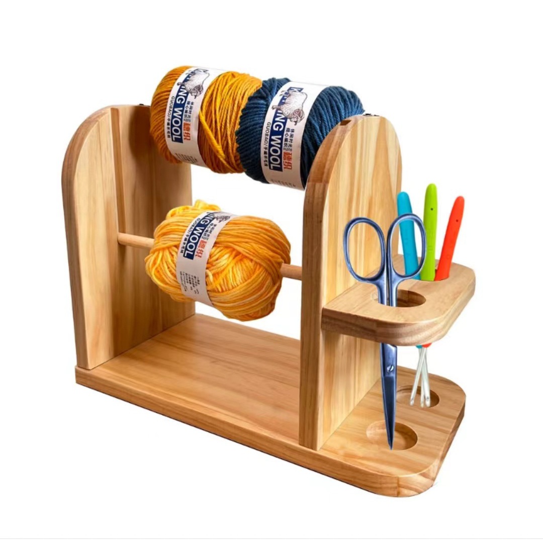 

Rotating Yarn Storage Organizer With Bobbin Holder, Wooden Sewing Knitting Accessory Stand With Anti-slip Base, Holds Multiple Thread Spools And Crochet Tools (pack Of 1, Light Yellow)