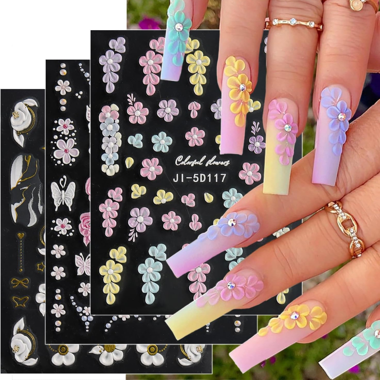 

3 Sheets/set 5d Embossed Flower Nail Art Stickers, Pink Floral Pattern, Self-adhesive Reusable , -free Paper Nail Embellishments For Women And Girls, Diy Nail Decoration & Crafts