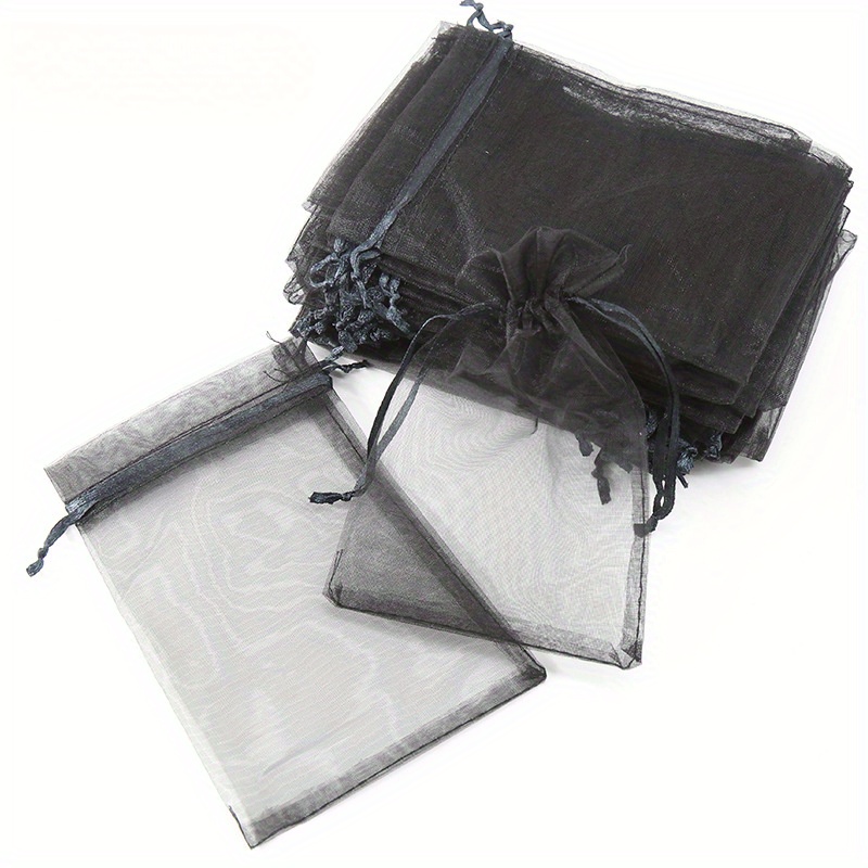 

50pcs Black Organza Drawstring Gift Bags, 4x6 Inches - Sheer Mesh Jewelry Pouches For Party Favors, Wedding Candy, Cosmetics Packaging