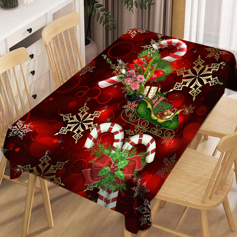 

Holiday Festive Square Tablecloth - Christmas Themed Woven Polyester Table Cover, Machine Made, Waterproof & Oil-proof For Home, Kitchen, Party, Camping - 1pc