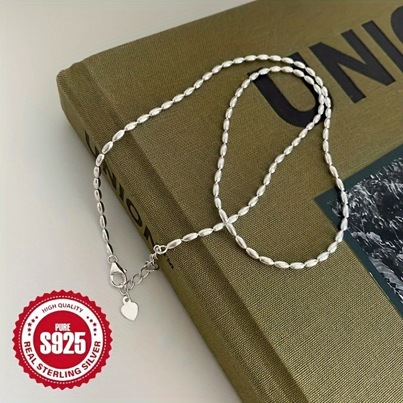 925 Sterling Silver Particle Shaped Bead Necklace For Women With Silvery Minimalist Style Neck Accessories, Comes With A Box