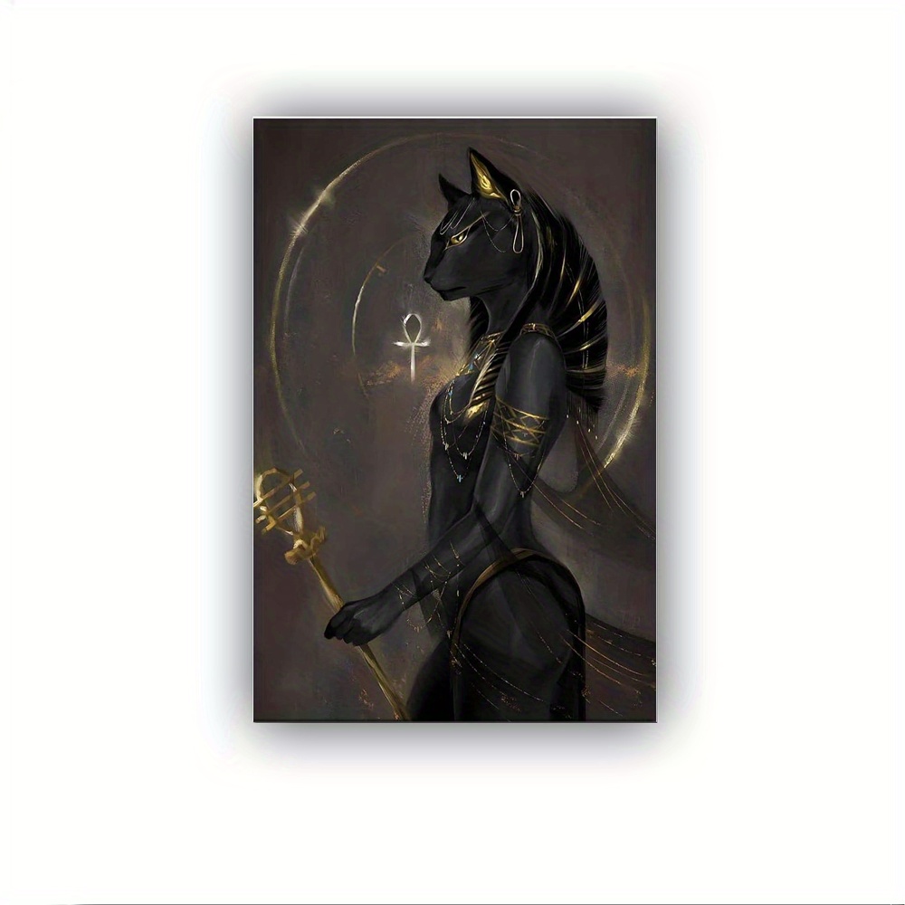 

1 Piece Wooden Frame Wall Art Ready To Hang - Egyptian Goddess Bastet Poster Modern Wall Art Poster Gift Hd Picture Print Decorative Painting Suitable For Living Room, Bathroom, Bedroom, Home Decor