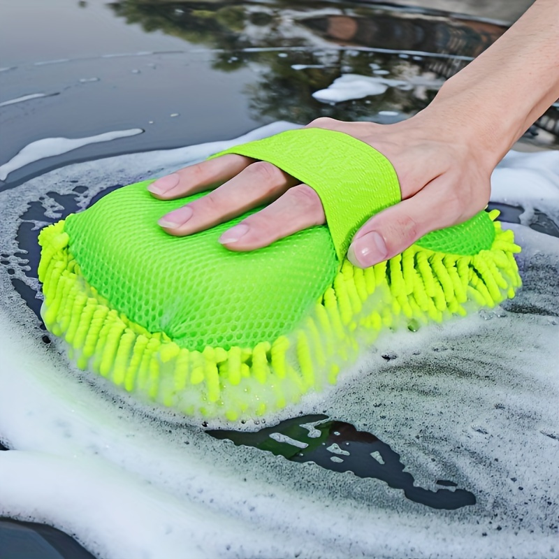 TEMU "-free Shine" Ultra-absorbent Chenille Microfiber Car Wash Mitt - -free Detailing Sponge, Waffle Towel, Green, 9.05"x5.11"x2.75