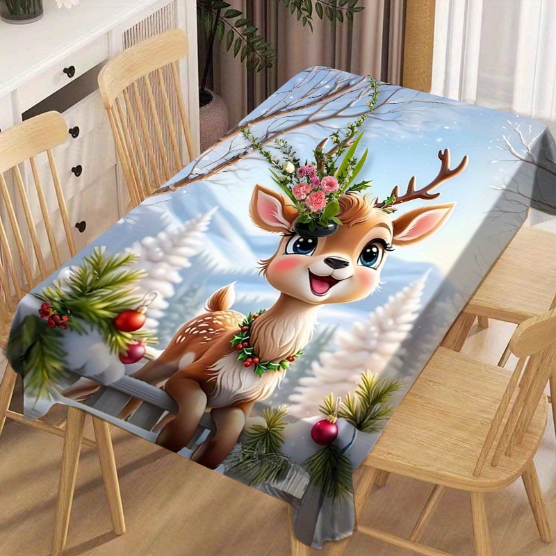 

1pc Christmas Cute Deer Tablecloth Rectangular Tablecloth Boho Printed Craft Table Cloth Camping Holiday Party Kitchen Restaurant Table Cloth Waterproof And Oil-proof Table Cloth