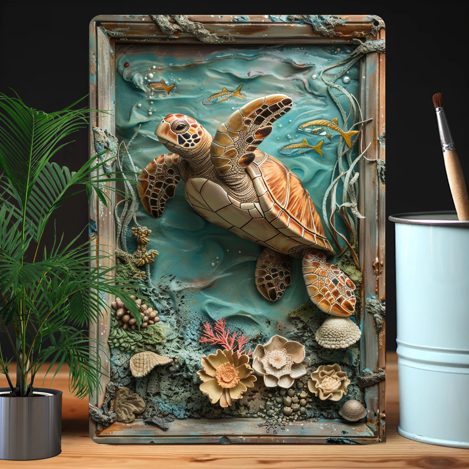 

Sea Turtle 3d Metal Wall Art, 8x12 Inch, Aluminum Construction, High Durability, Moisture Resistant, Vintage Ocean Theme Decor For Home And Office - 1 Piece A1035