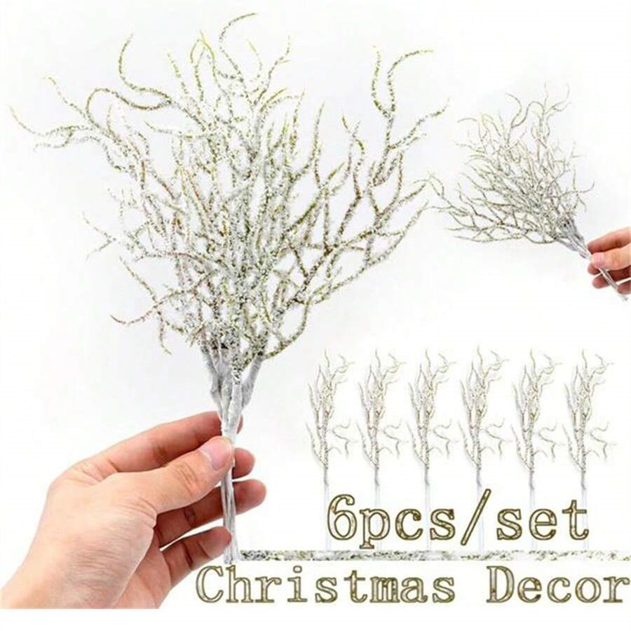 

12pcs/2 Bundle White Grass Snow Pine Branch Simulation Flowers Artificial Plant Wedding Ornament Party Supply Christmas Decor