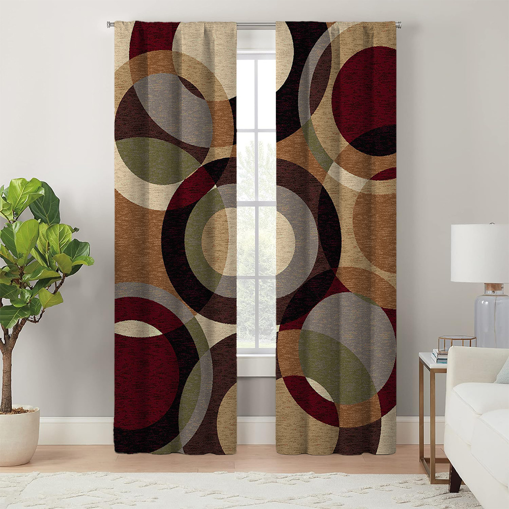 

2pcs Geometric Light Blocking Curtain Set - Polyester, Machine Washable For Living Decor