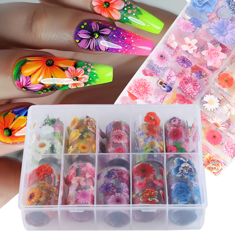 

10 Styles/box Mixed Summer Flowers Nail Art Starry Sky Paper Nail Stickers