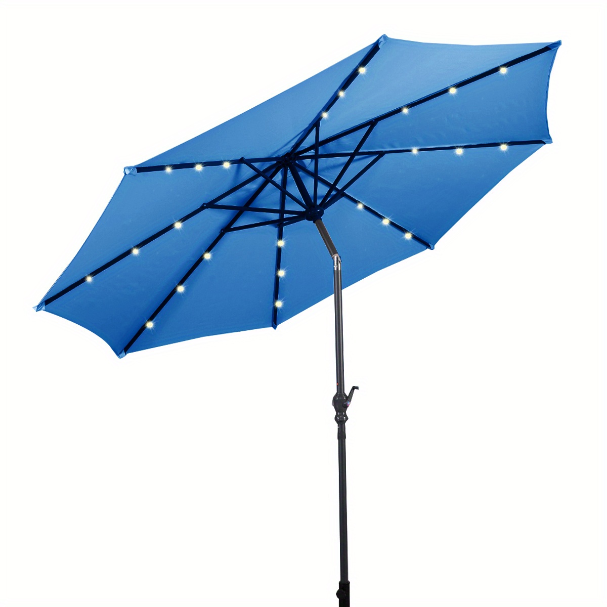 

10ft Patio Solar Umbrella Led Patio Market Steel Tilt W/ Crank Outdoor Blue New