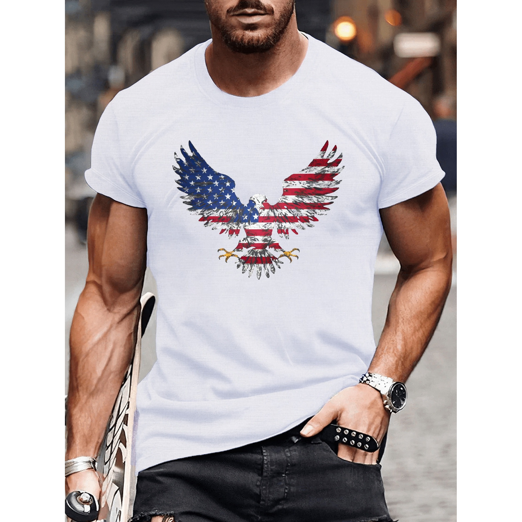 

Flag Patriotic Eagle Illustration Fitted Men's T-shirt, Sweat-wicking And Freedom Of Movement