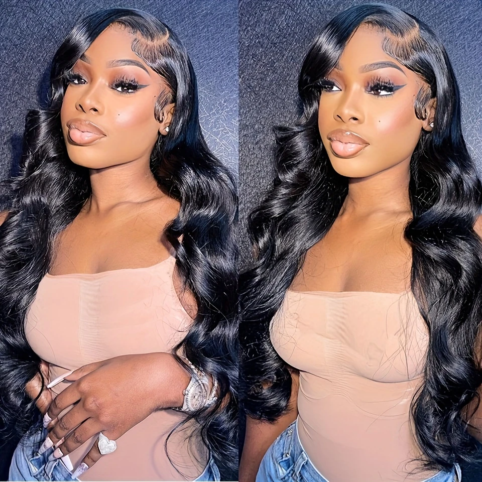200 density 13x4 lace front human hair wig long body wave wig natural hairline with baby hair details 5