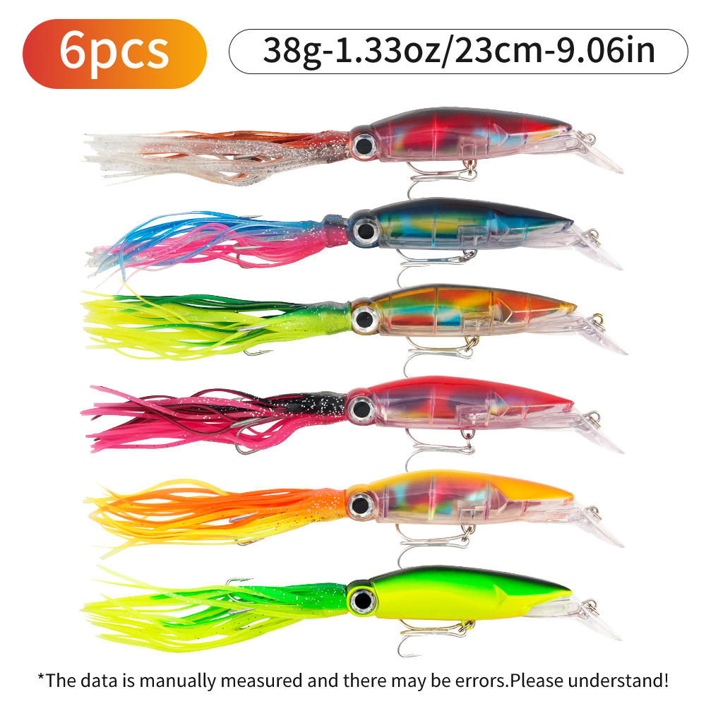 

6pcs/set 38g/1.33oz Large Squid Colorful Simulation With Beard Lure Fish Bait Equipped With Reinforced 1# Treble Hook 3d Fish Eye With High Fish Rate Suitable For Fishing Various Fish For Sea Fishing