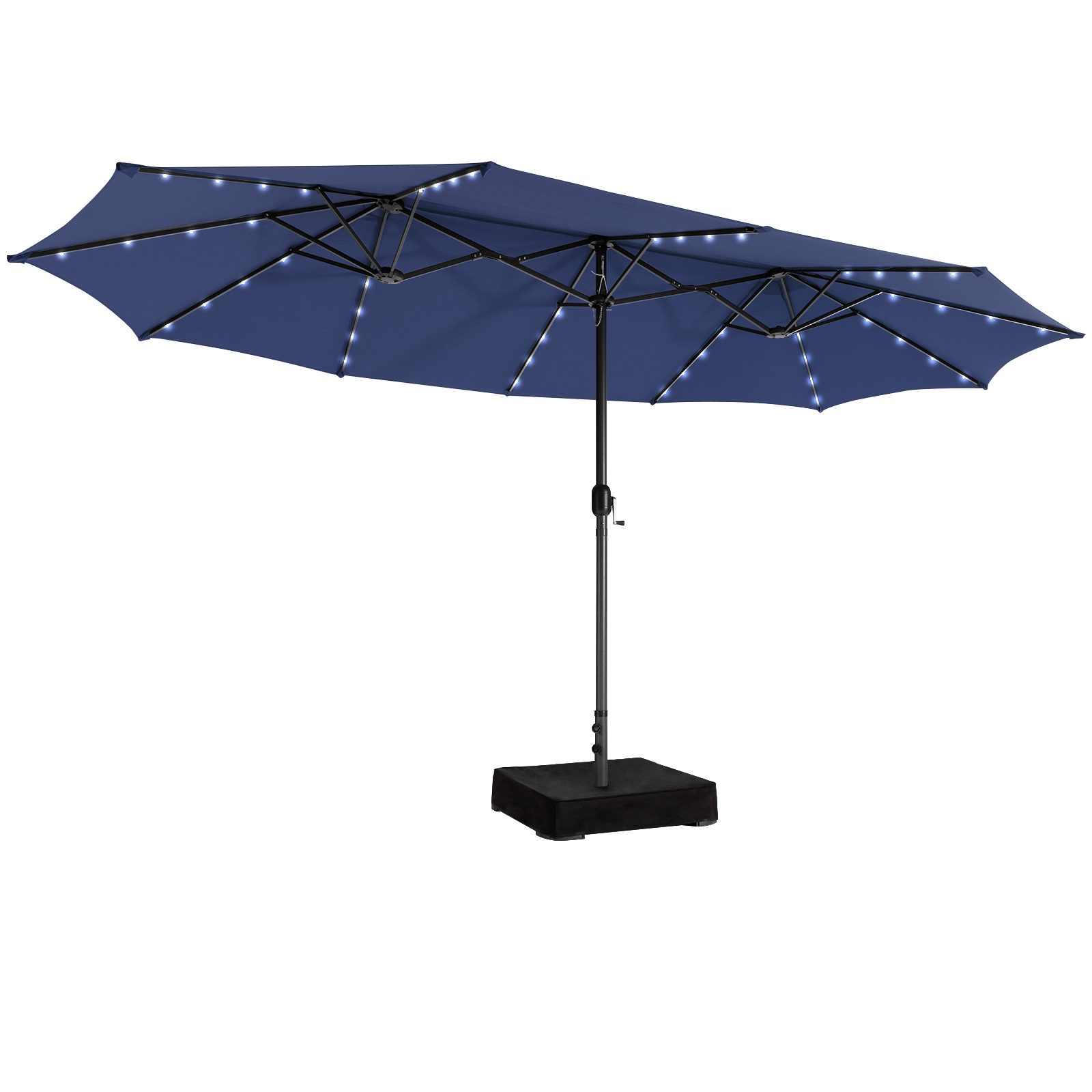 

15ft Double-sided Patio Umbrella 48 Solar Led Lights Crank & Base Outdoor Navy