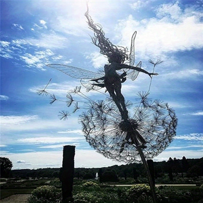 

Metal Decoration, Garden Plug Decoration, Flower Fairy Dancing With Dandelion, Patio Art Sculpture, Stainless Steel Statue, Holiday Decoration, Outdoor Patio, Lawn, Deck Metal Decoration,