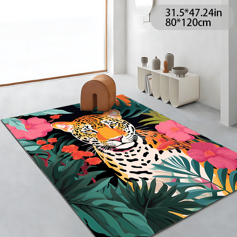 

Luxurious Velvet Jungle Leopard Carpet - 800gsm, Non-slip & Machine Washable For Living Room, Bedroom, And Outdoor Use