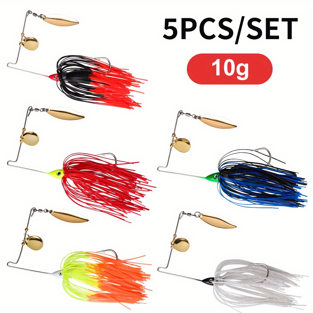 

5pcs/set 10g/0. Beard Guy Single Hook Composite Rotating Sequins Lure 5- Squid Skirt Silicone Silk Golden Sequins More Attracting Fish Suitable For Fishing Perch In