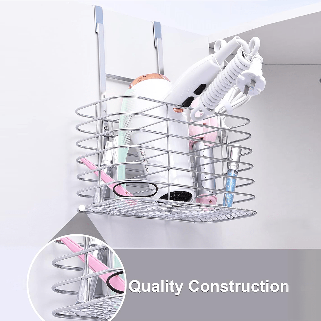 

Hair Tool Organizer Blow Dryer Holder Hair Dryer Holder Cabinet Door, Bathroom Organizer Hair Care And Styling Tools Storage Basket For Hair Dryer, Curling Irons, Hair Straighteners