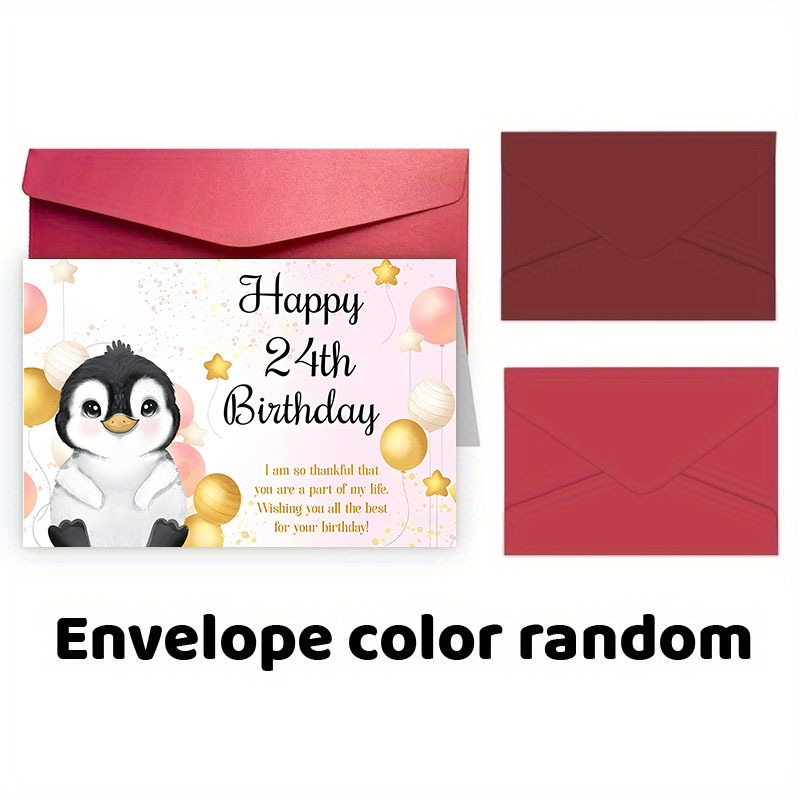 1pc Adorable Penguin Happy 24th Birthday Greeting Card 4.7x7.1 Inch ...