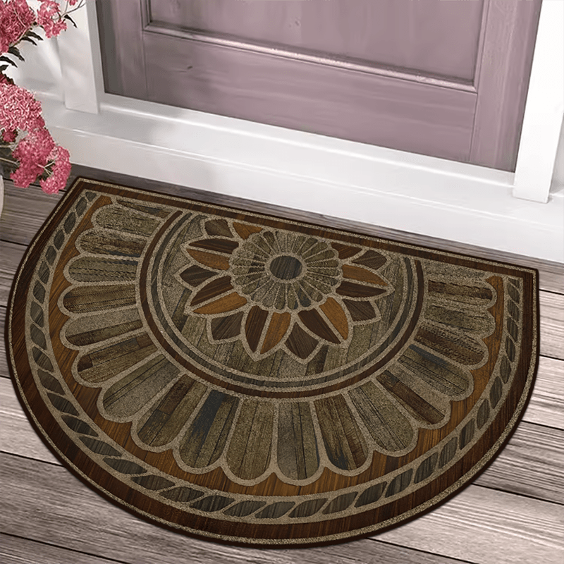 retro   wood grain semi circular door mat 50cm 19inch and 60cm 23inch sizes non slip thick and hand washable details 0