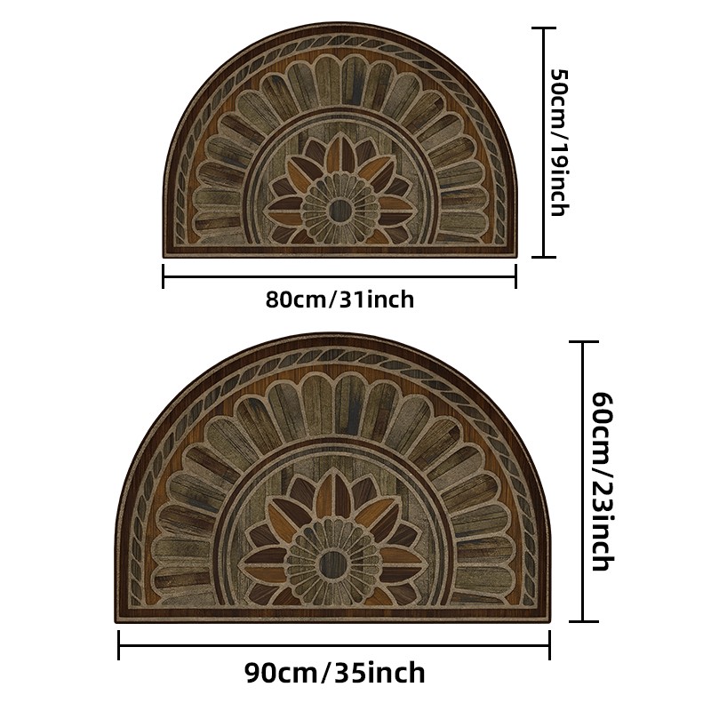 retro   wood grain semi circular door mat 50cm 19inch and 60cm 23inch sizes non slip thick and hand washable details 1