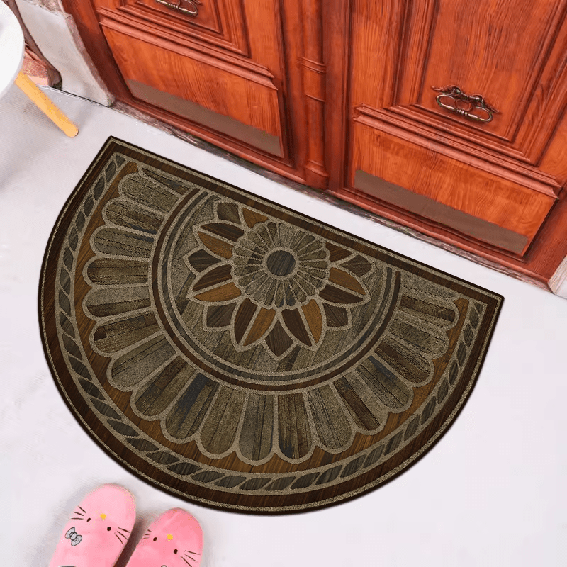 retro   wood grain semi circular door mat 50cm 19inch and 60cm 23inch sizes non slip thick and hand washable details 4