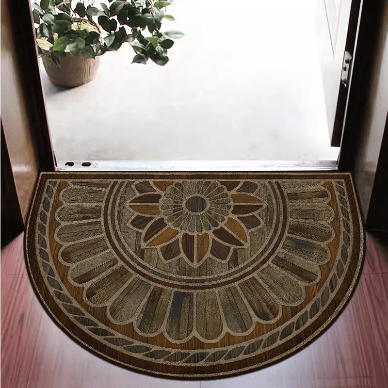 retro   wood grain semi circular door mat 50cm 19inch and 60cm 23inch sizes non slip thick and hand washable details 5