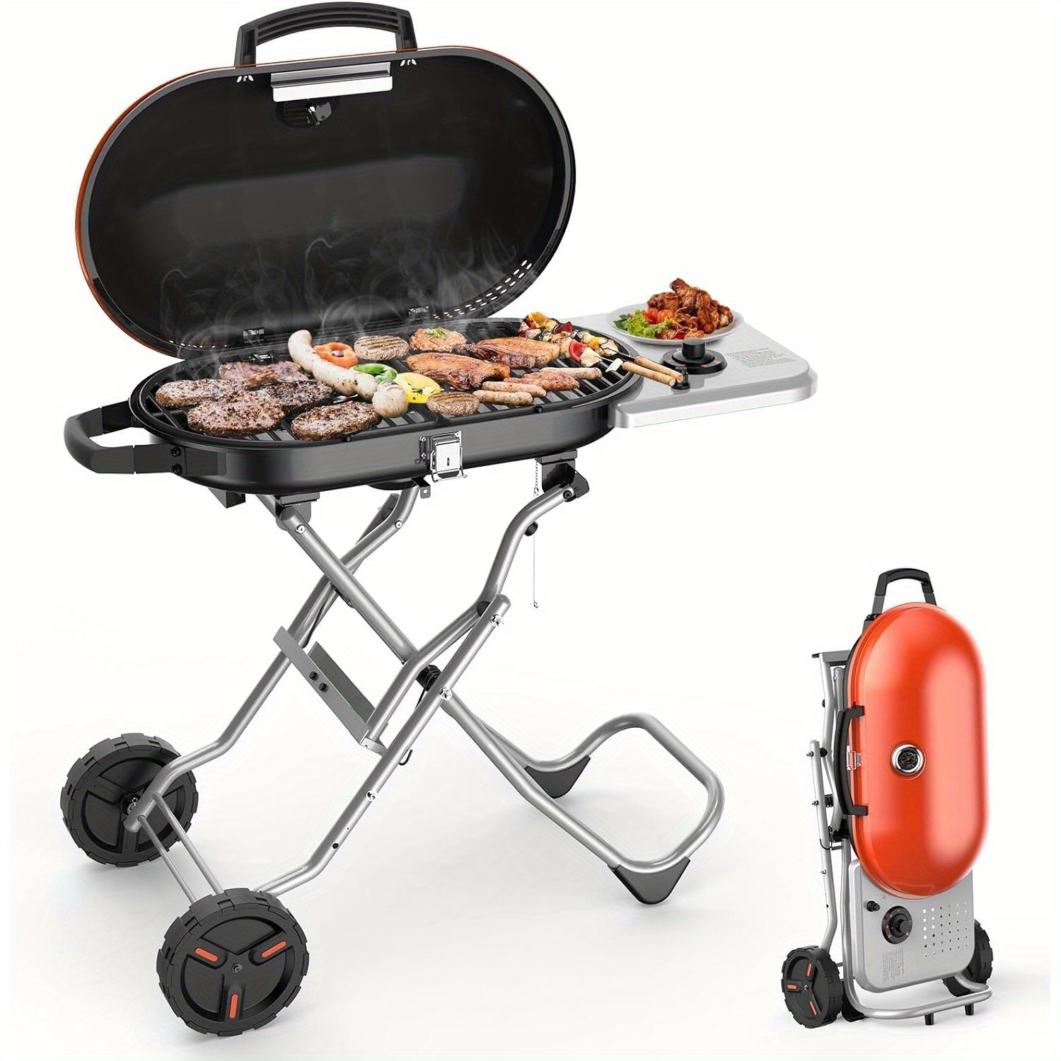 

Portable Propane Gas Grill, 15000btus, Bbq Gas Grill With 348 Sq Inch Large Cooking Areas, Sturdy Quick-fold Legs, Portable & Foldable Gas Grill For Outdoor Camping/tailgating/picnic, Orange