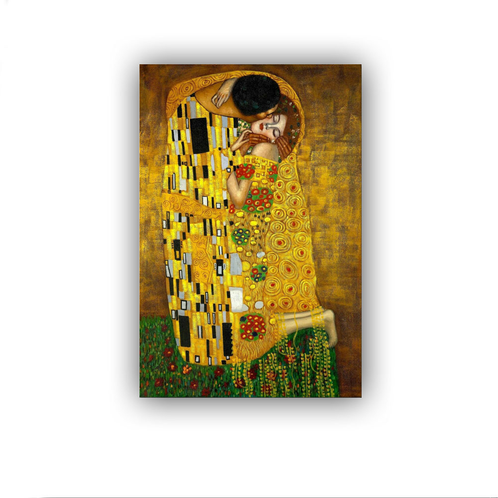 

1 Pc Wooden Framed Wall Art Gustav Klimt - The Kiss Poster Decorative Painting Canvas Wall Art Living Room Posters Bedroom Painting Stretched And Frame Ready To Hang - Framed