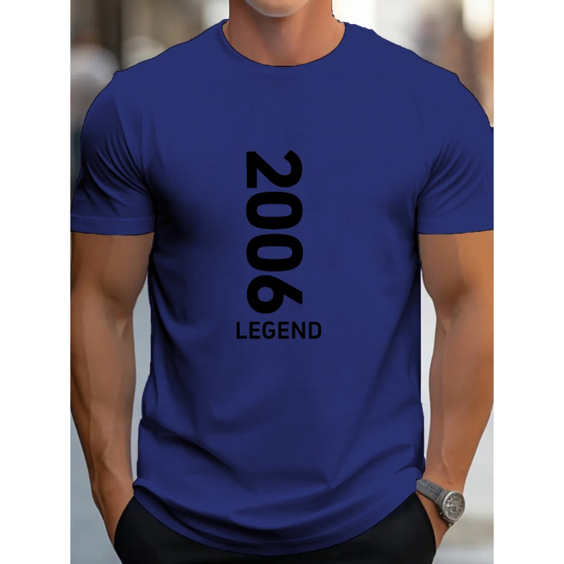 

Simple Style 2006 Legend Print Men's Summer Breathable Crew Neck T-shirt - Simple Casual Style With Comfy Short Sleeves - Perfect For Everyday Life & Outdoor Activities