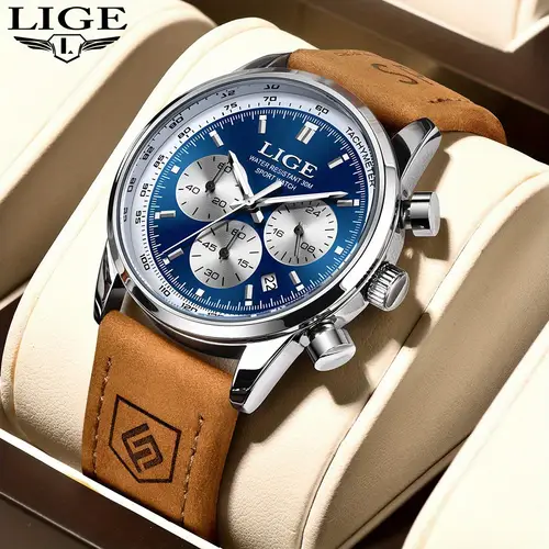 luminous quartz watch with calendar stopwatch vintage style leather strap fashion for business casual wear