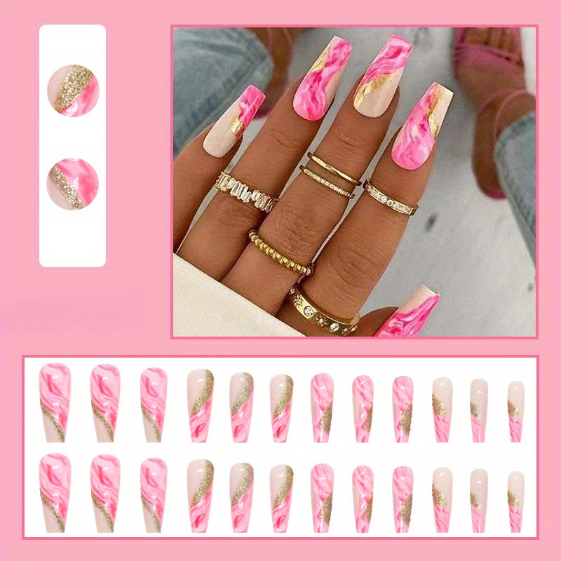 

Advanced Gentle Girl's Long Ballet Nail Piece Smirk Color Stitching Golden Powder Detachable Wear Nail