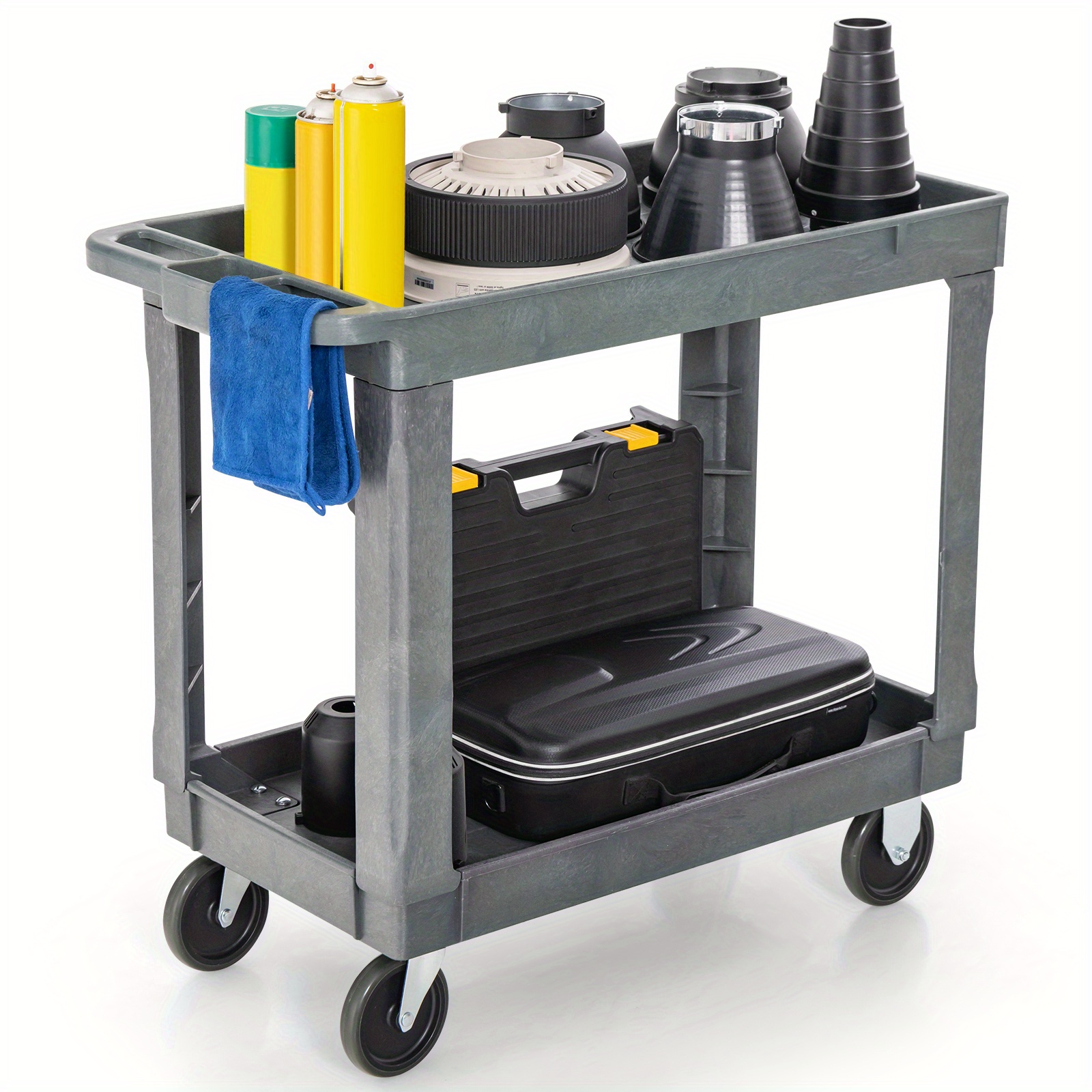 

Multigot 2-tier Utility Service Cart Heavy-duty Pp Rolling Cart With Ergonomic Handle