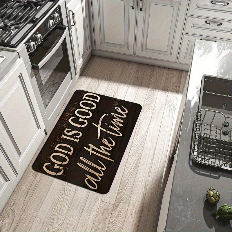 1pc Polyester Non-Slip Kitchen Floor Mat with God is Good All The Time Inspirational Quote - Weathered Pine Look Anti-Fatigue Comfort Rug for Living