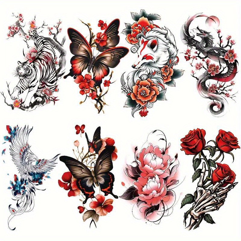 

Colorful Butterfly Rose Tiger Dragon Arm Temporary Tattoo Stickers - Waterproof, Realistic Design - Suitable For Men, Women, And Adults - Body Art Temporary Tattoo Stickers - Ftvltat Brand