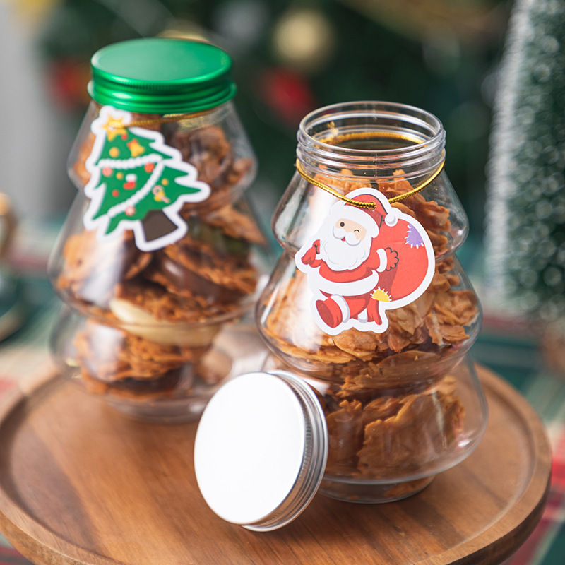 

Festive Christmas Tree Snack Jars - 5 Pieces, Plastic, Sealed, Diy Decoration, Perfect For Candy Biscuits Or Milk Tea