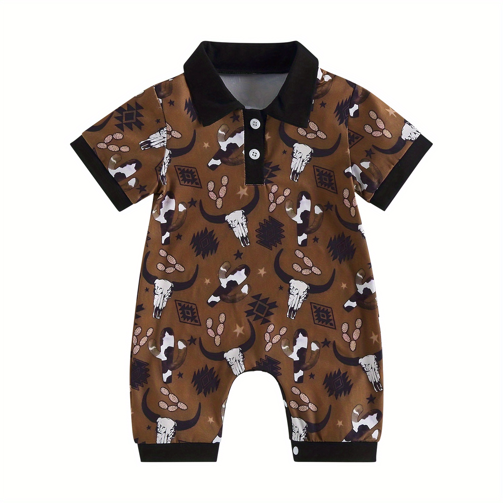 

0-18m Toddler Baby Boys Summer Jumpsuit Casual Bull Head Print Short Sleeve Romper For Newborn Infant