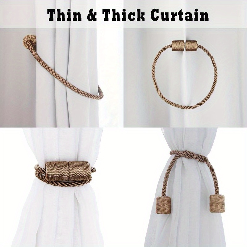 (Pack of 6) Magnetic Curtain Tiebacks - Strong And Elegant Drapery Holdbacks - Modern Rope Design - Perfect for Home, Office, And Outdoor Use