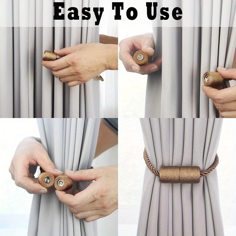 (Pack of 6) Magnetic Curtain Tiebacks - Strong And Elegant Drapery Holdbacks - Modern Rope Design - Perfect for Home, Office, And Outdoor Use
