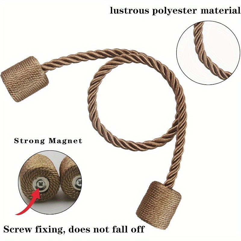 (Pack of 6) Magnetic Curtain Tiebacks - Strong And Elegant Drapery Holdbacks - Modern Rope Design - Perfect for Home, Office, And Outdoor Use