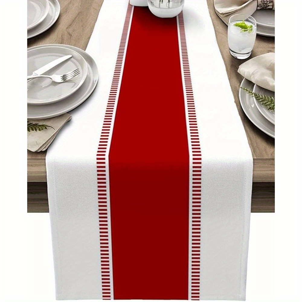 

1pc Red Striped Linen Table Runner - Perfect For Spring & Summer Dining, Parties, And Home Decor