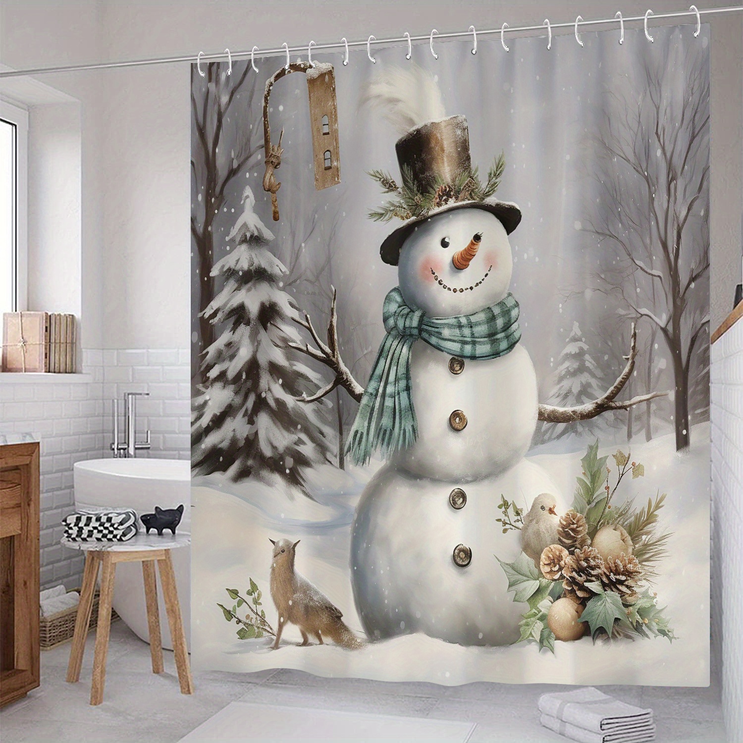 

Snowman- Shower Curtain Set - , No Required, Polyester Bathroom , 70.87" X 70.87