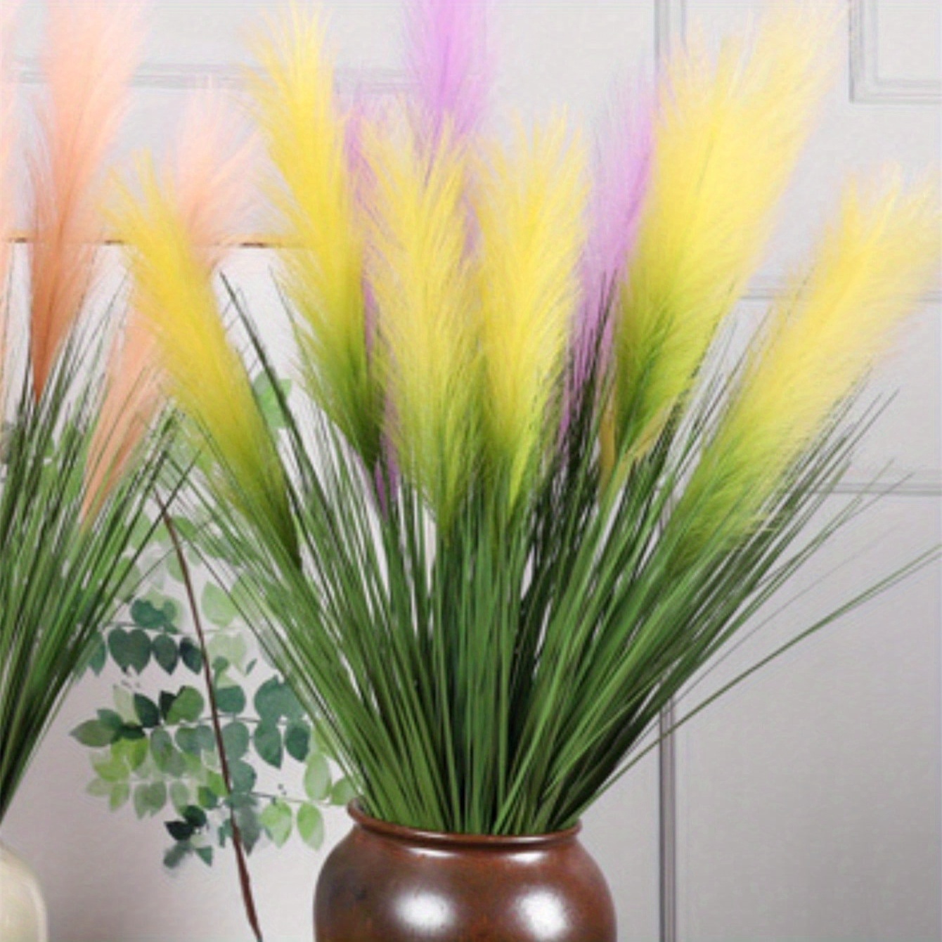 

2 Bunches Artificial Greenery Plants With Reed Flowers, 33.5" Faux Reed Grass Fake Shrubs Outdoor Plant Bouquet Wheat Grass For Floor Decorative Home Garden Wedding Decor