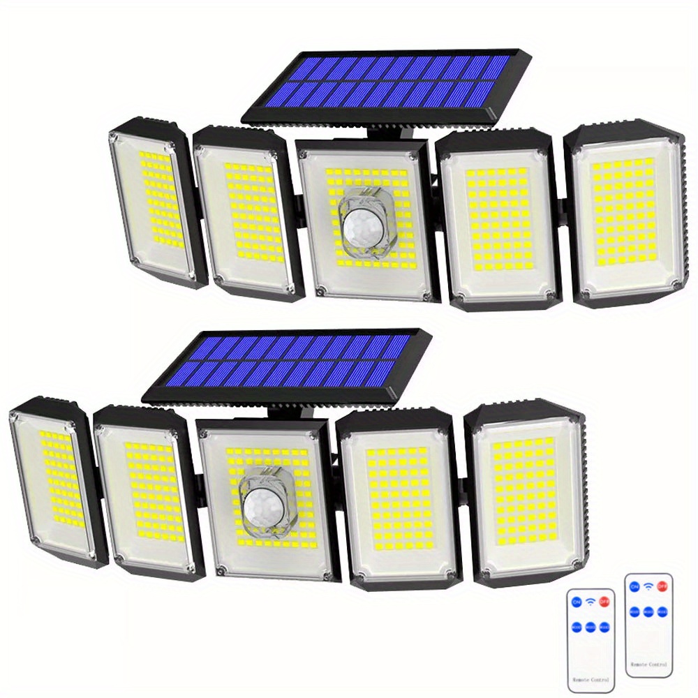 

2pcs 5 Head 300 Led Solar Wall Light Motion Sensor Security Lights, Remote Control, Wide Angle Coverage, Solar Street Light Outdoor Lamp