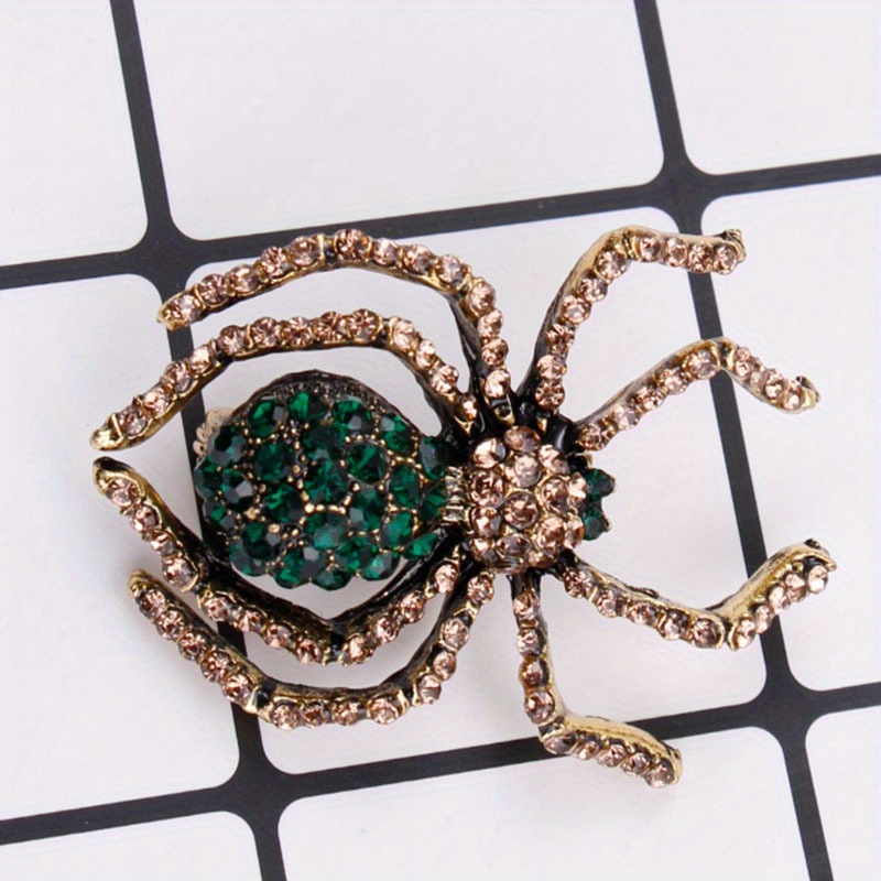 Image of Vintage Green Spider Rhinestone Brooch, Women's Fashionable , Elegant And Unique Spider Shaped Brooch, Suitable For Formal Occasions, Gift