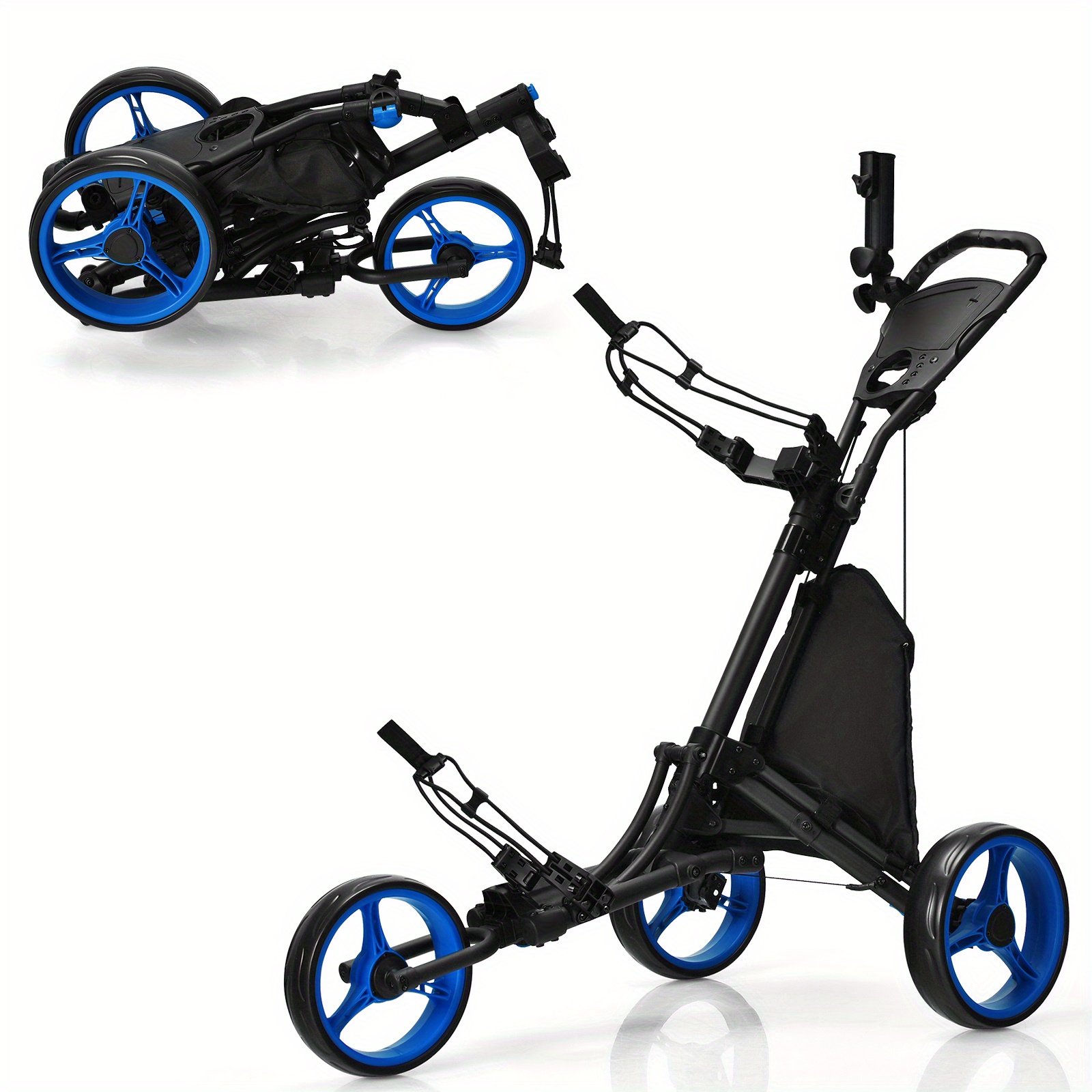 

Multigot Folding 3 Wheels Golf Push Cart W/ Bag Scoreboard Adjustable Handle Blue