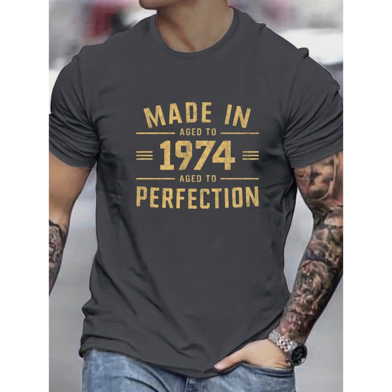 

1pc Men's Casual Summer T-shirt, 1974 , Polyester Knit Fabric, Round Neck, Short Sleeve, Regular Fit For Adults